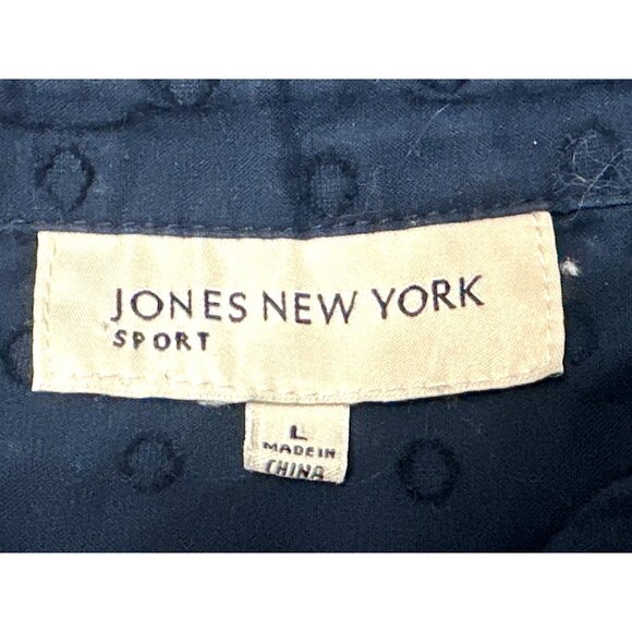 Jones New York Sport Large Navy Blue Circle Pattern Button Up Top Urban Heritage - Picture 8 of 16